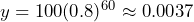 y = 100 (0.8)^{60}\approx0.0037