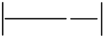 Two vertical lines representing the beginning and end of the beat. In between is one longer line followed by one short line.