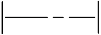 Two vertical lines representing the beginning and end of the beat. In between is one long horizontal line followed by one short horizontal line and one medium length horizontal line.