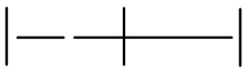 Two vertical lines with one short followed by one long horizontal line between. One more vertical line sits between the other two and crosses the long horizontal line. The vertical lines represent the beginning and ends of beats.