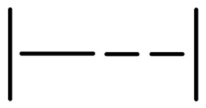 Two vertical lines representing the beginning and end of the beat. In between are one longer horizontal line followed by two shorter horizontal lines.
