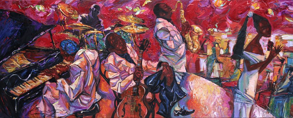Impressionist painting of Jazz musicians