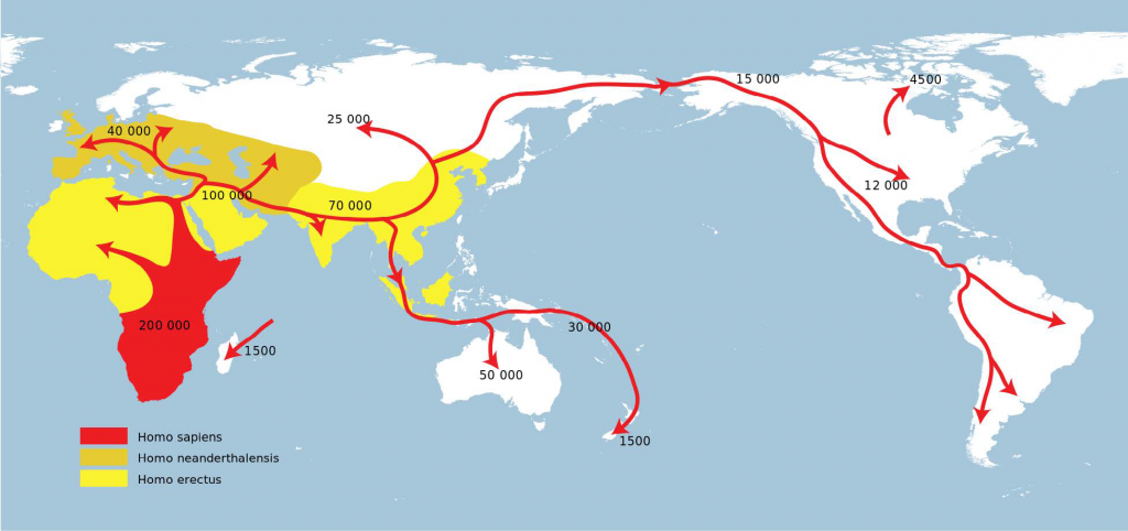 Map of the spreading of Homo Sapiens