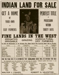 A photo of a newspaper article with the title "Indian Land For Sale>"