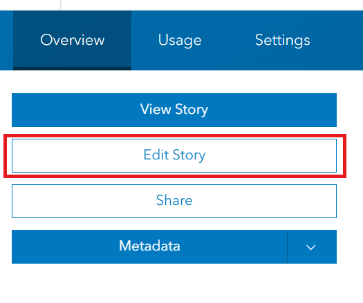 StoryMaps setting screen with the Edit Story option highlighted by a red box.