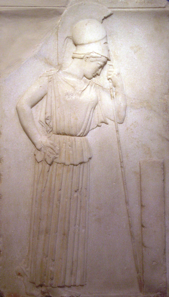 Athena mourning a fallen Athenian soldier
