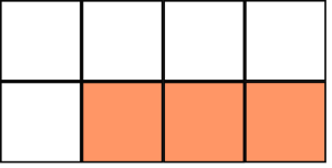 8 equal squares with 3 squares colored