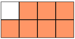 Rectangle split into 8 squares. 7 of the squares are colored orange.