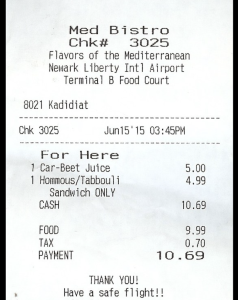 Photo of restaurant receipt