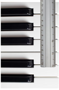 Piano key with ruler. Key measures from 0cm to 3.5 units past 2cm