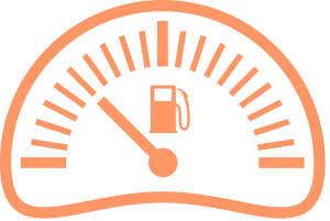 Fuel guage with empty to full split into 20 equal parts and the arrow at the 5th part from empty.