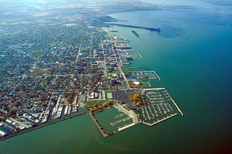 Marinas lining the shore of Lake Erie in Sandusky, Ohio
