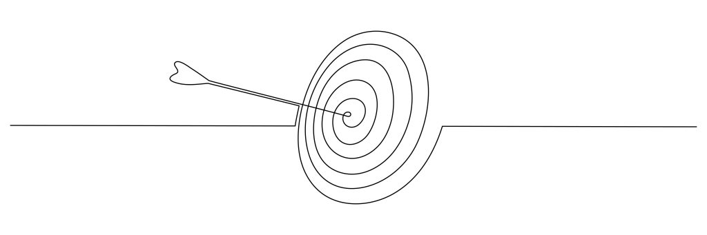 Continuous line drawing of a target and arrow.