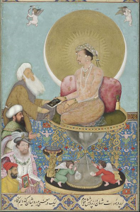 Detail from Bichitr, Jahangir Preferring a Sufi Shaikh to Kings, from the St. Petersburg album, 1615-1618, watercolor painting, 25.3 cm x 18cm.