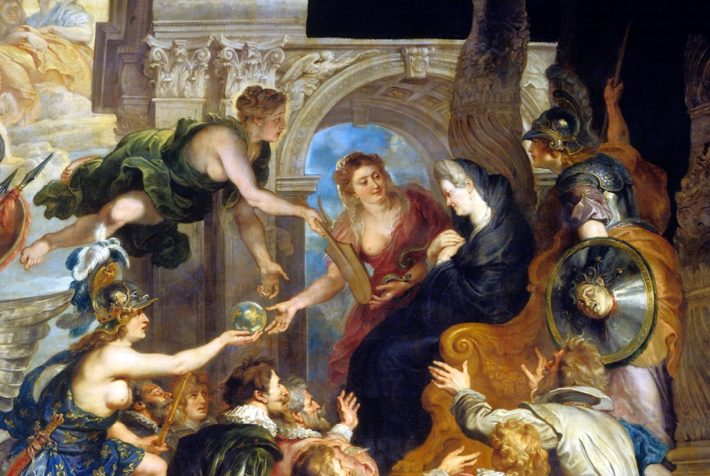 Peter Paul Rubens, The Apotheosis of Henry IV and the Proclamation of the Regency of Marie de’ Médici, detail, c. 1622–1625, oil on canvas, 394 x 727 cm (Musée du Louvre, Paris)