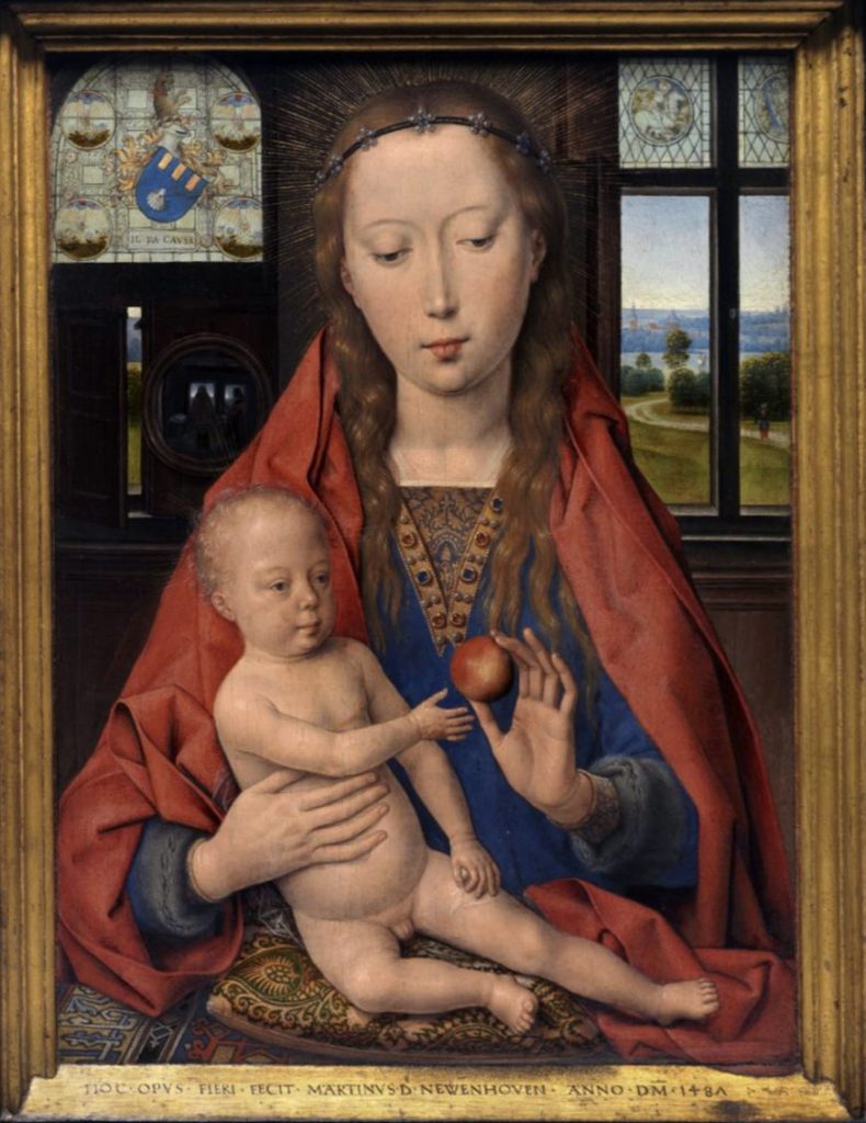 Hans Memling, left wing of the Virgin and Child, Diptych of Maarten van Nieuwenhove, 1487, oil on panel, 33.5 x 44.7 cm (each panel) (Musea Brugge)