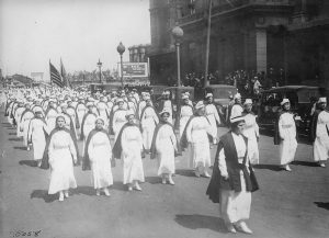 Nurses marching in a parade in Chicago circa 1918