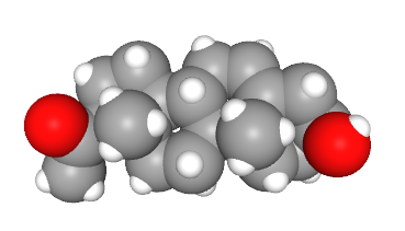 Space-filling model of the pregnenolone molecule.