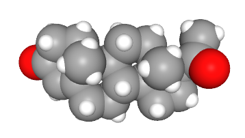 Space-filling model of the progesterone molecule.