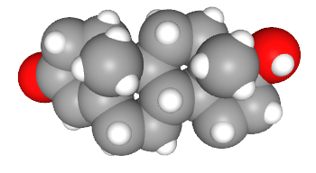 Space-filling model of the testosterone molecule.