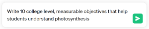 example of using AI to help generate objectives on understanding photosynthesis