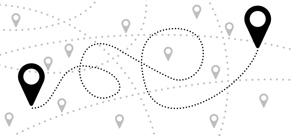 Cartoon map with pin pointer icons.