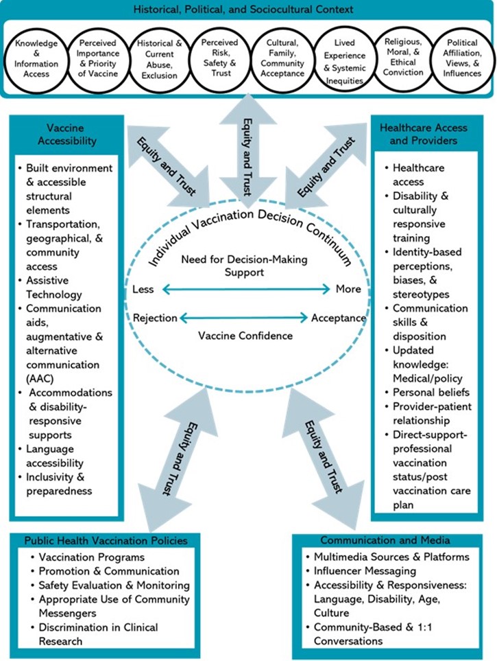 The individual vaccination decision continuum with various factors influencing the decision from a historical, political, and sociocultural context.