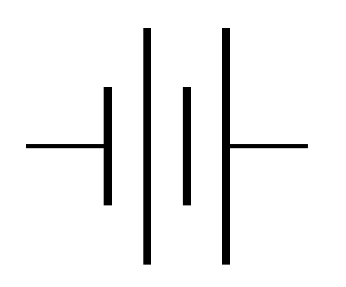 Symbol for a battery in an electrical circuit.