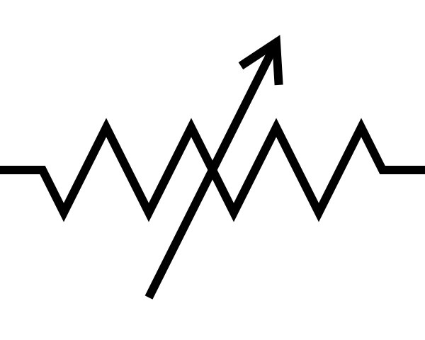 Symbol for a variable resistor in an electrical circuit.