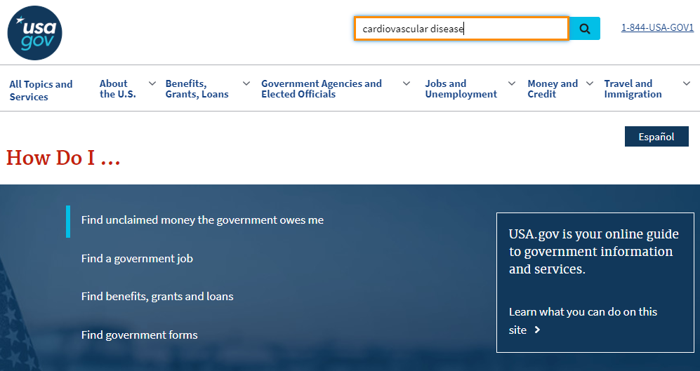 usa.gov homepage screen