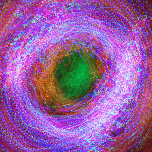 Diagram of electrons orbiting around nucleus.