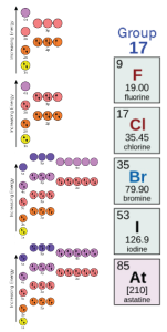 Depiction of group 17 orbital diagrams.