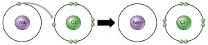 Second depiction of ionic bonding of sodium and chloride to form table salt.