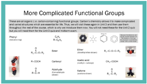 More complicated functional groups found in organic chemistry.