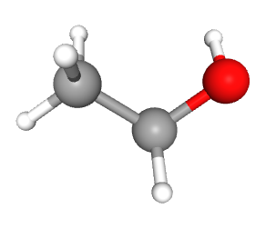 Ball-and-stick model of the molecule ethanol.
