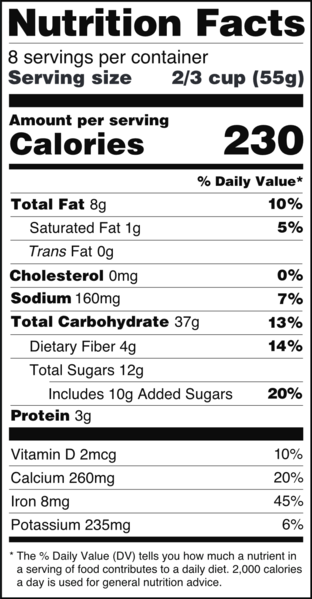 Example of an FDA Nutrition Facts label.