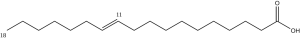 2-dimensional line drawing of a monounsaturated free fatty acid.