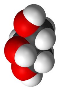 Space filling model of a glycerol molecule.