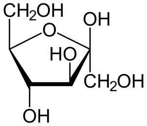 2-dimensional line drawing of fructose.