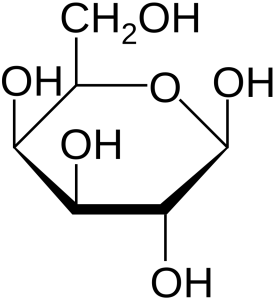 2-dimensional line drawing of a galactose molecule.
