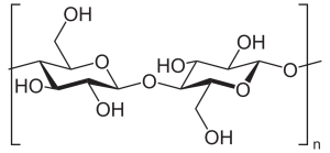2-dimensional line drawing of a linear cellulose polymer.