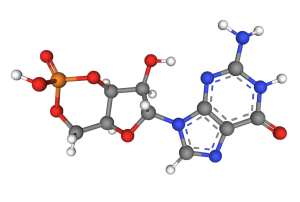 Ball-and-stick rendering of the cGMP molecule.