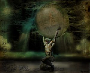 Atlas holding up the world.