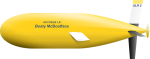 A yellow submarine research vessel with the name "Boaty McBoatface" printed on the side