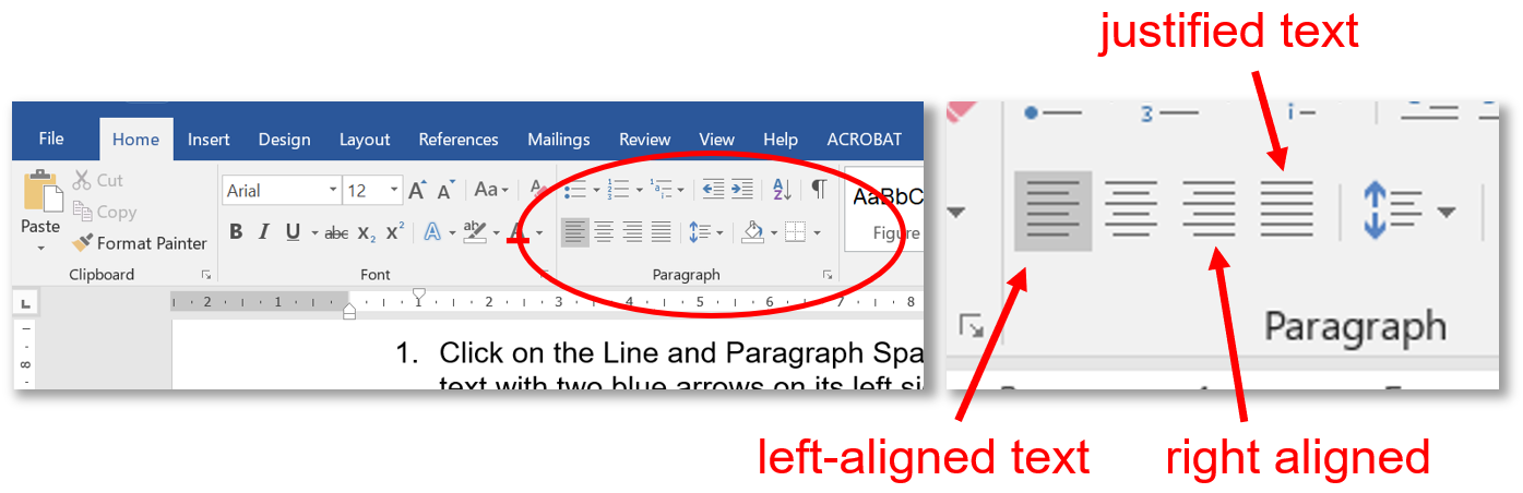 Screenshot of Microsoft Word tool bar showing justification icons.