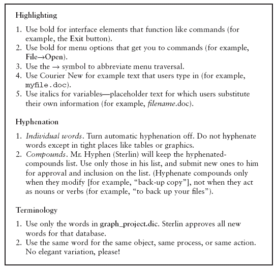 Sample style guide for a group writing project.