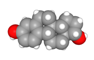 Space-filling model of the estradiol molecule.