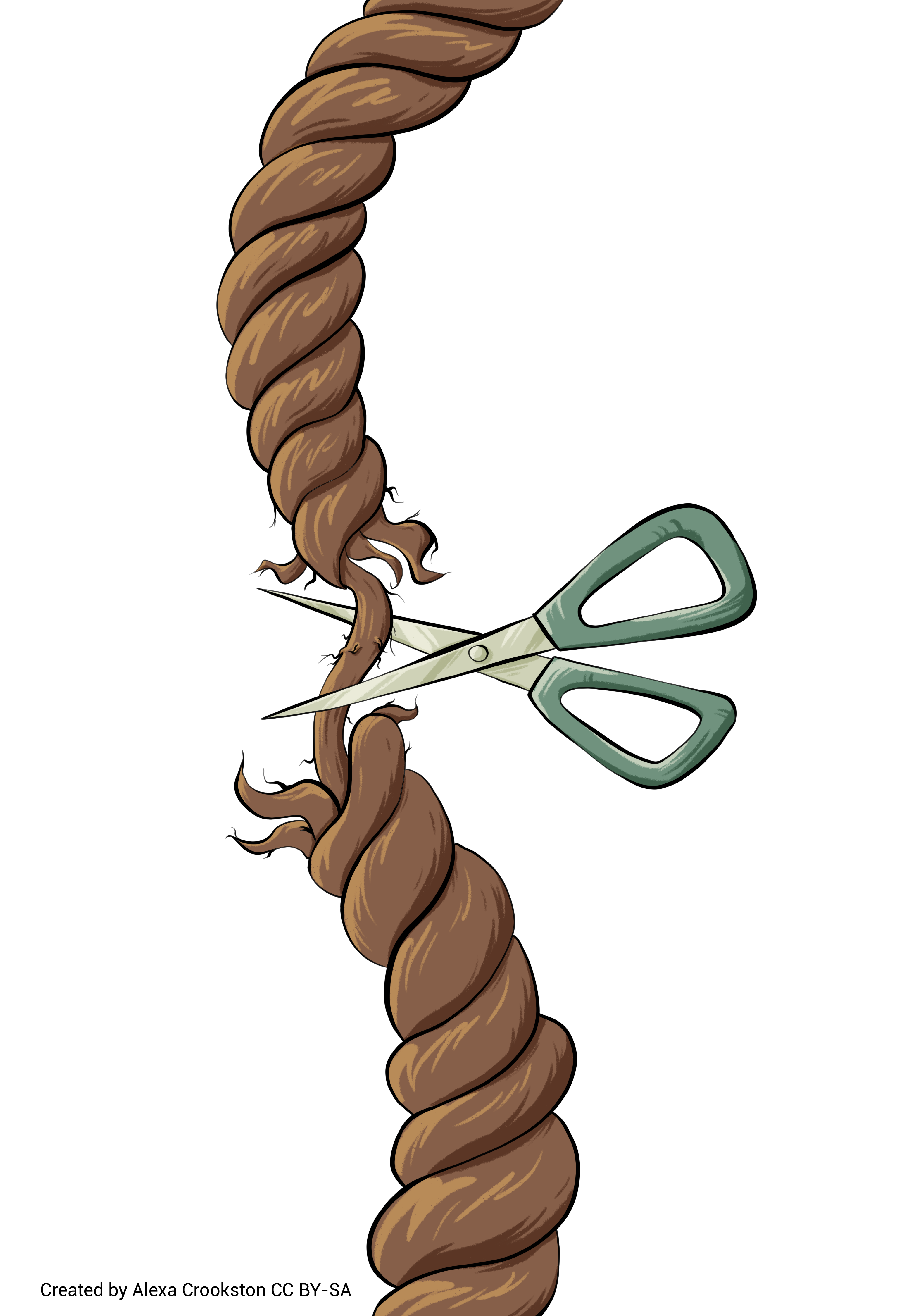 Artist's conception of a scissors cutting rope.