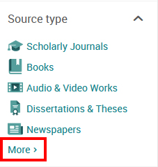 Peer-reviewed and Source type filters