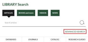 library search box with advanced search circled